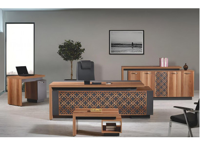 Kancelářský stůl Kancelářský nábytek Kompletní kancelářská sada Psací stůl Set 4 díly Dřevo Hnědá Kancelář