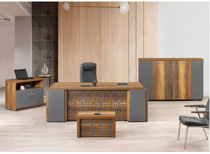 Kompletní kancelář kancelářský nábytek psací stůl kancelář kancelářský stůl sada 4 kusy dřevo hnědá