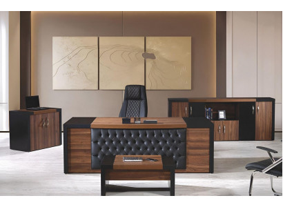 Kancelářský stůl, kancelářský nábytek, kompletní kancelář, psací stůl, sada 4 kusy, dřevo, hnědá, kancelář