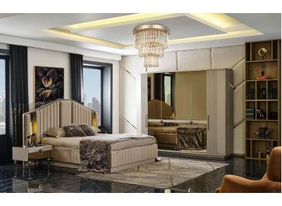 Ložnice Luxus nábytek set postel 2x noční stolky šatní skříň šatník