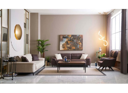 Polstrové pohovky sedací souprava pohovka křeslo látková souprava 3dílná hnědá látková