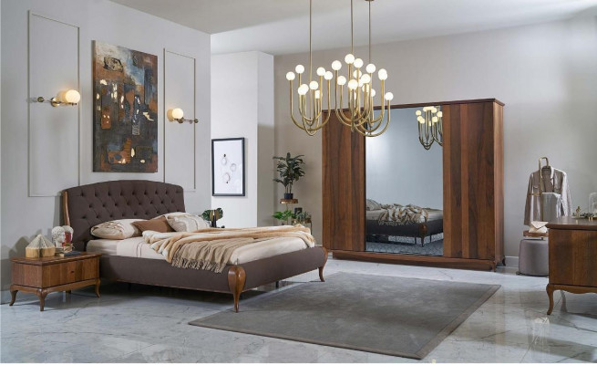 Kompletní ložnice postel manželská postel sada 4dílná ložnice hnědá nová