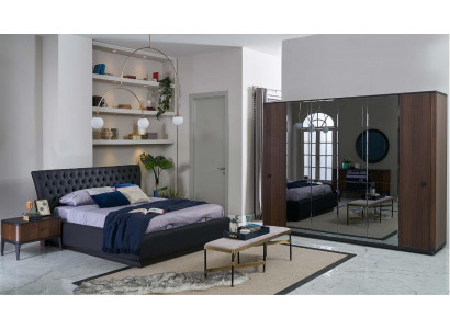 Bettwäsche Double Bed Schlafzimmer Set 4-teilig Bettgestell Schwarz Neu
