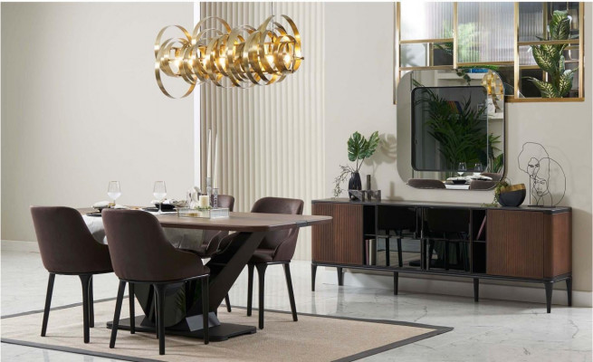 Stůl jídelní skupina jídelna set jídelní nábytek 9dílný dřevo hnědá table