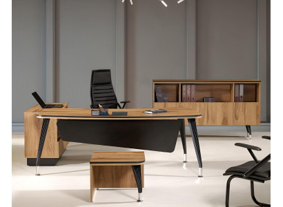 Klasický rohový kancelářský stůl kompletní sada pracovního pokoje hnědý 3 kusy dřevo