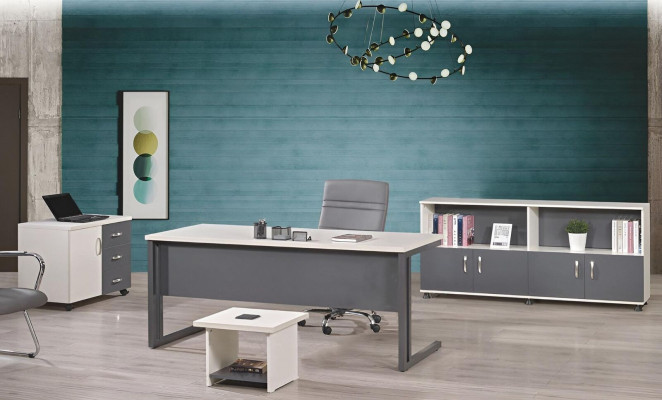 Arbeitstisch Büromöbel Computermöbel Schreibtisch 4tlg Holz Set Grau