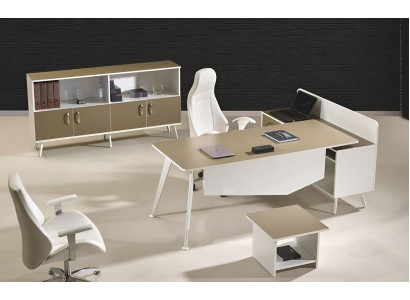 Moderní kancelářský rohový stůl bílý dřevěný 3dílný set skupina pracovního pokoje