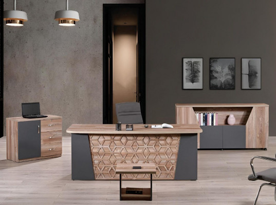 Kompletní kancelář nábytek psací stůl kancelář kancelářský stůl sada 4 dílů dřevo hnědá