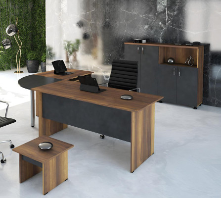 Klassische Büromöbel Set 3tlg Eckbürotisch Komplett büro Holz Grau Büro
