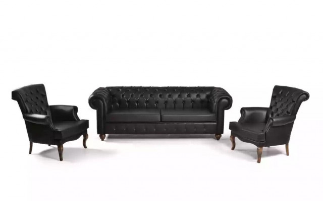 Černá sedací souprava Chesterfield třímístná kancelářský nábytek gauce luxusní sedadlo