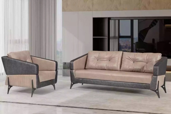 Luxusní sedací souprava Beige pohovka pro pracovny, křeslo a třímístná sedačka.