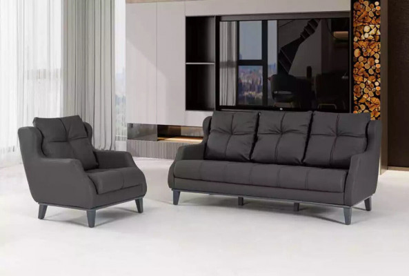Černá sedací souprava židle dvousedadlová Luxus Moderní sada Polstrované sedadlo 2+1