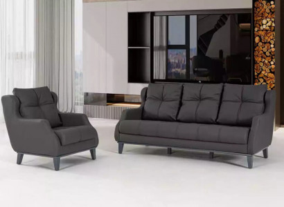 Černá sedací souprava židle dvousedadlová Luxus Moderní sada Polstrované sedadlo 2+1