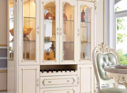 Vitrína dřevo klasický obývací pokoj nábytek nový luxusní interiér perleťově bílá