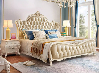 Ložnice Set klasická postel chesterfield 2x noční stolky Masivní dřevo 3 ks