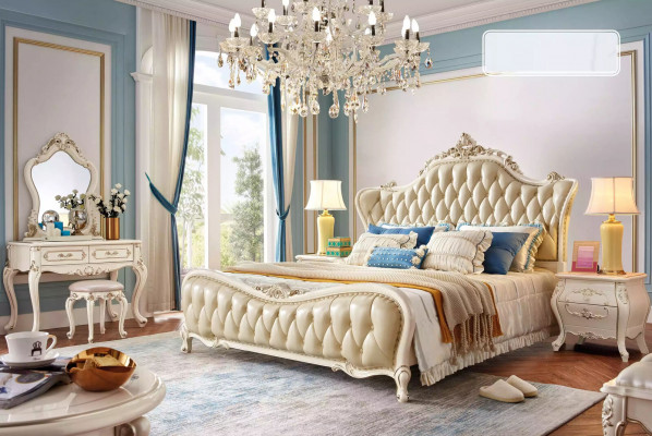 Ložnice Set klasická postel chesterfield 2x noční stolky Masivní dřevo 3 ks