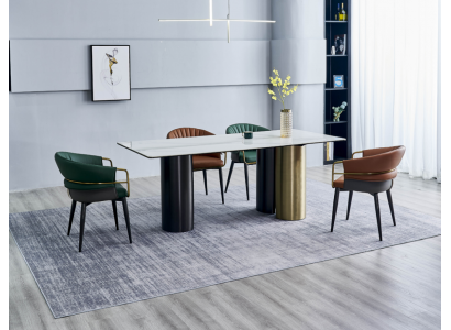 Jídelní skupina designová sestava jídelní stůl 4x židle z umělé kůže 5-dílná.