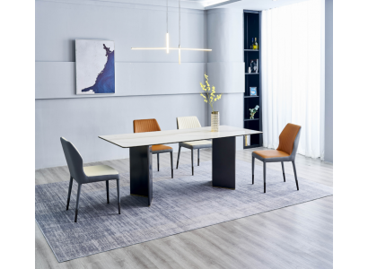 Moderní jídelní sestava Velký jídelní stůl 6x umělá kůže židle Luxusní nábytek