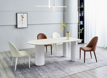 Bílý jídelní set designový jídelní stůl 6x polstrované židle luxusní sada