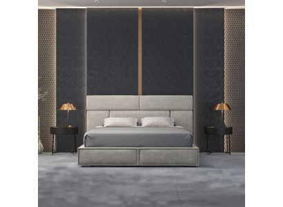 Šedá manželská postel Design postele Ložnice Nábytek Kožená postel Dřevěný rám