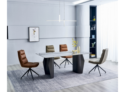 Elegatní nábytek do jídelny Šedý jídelní stůl 4x židle z umělé kůže, jednosedadlo