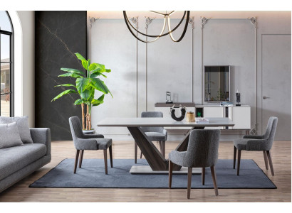 Luxus jídelní set - jídelní stůl 4x židle + komoda s zrcadlem Nový set