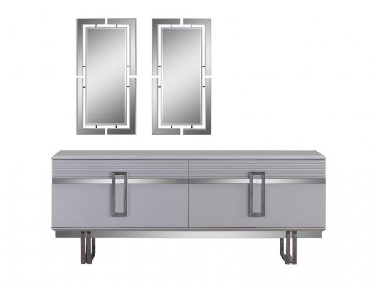 Design jídelní set stůl + 4x židle + kredenc s 2x zrcadly 8 dílný