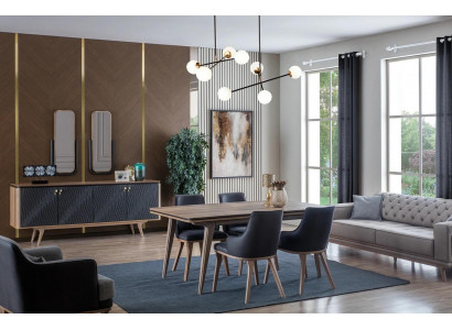 Luxus jídelní set - jídelní stůl + 4 židle + komoda s 2 zrcadly Nový