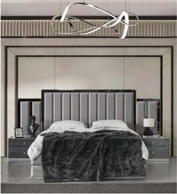 Kompletní ložnice manželská postel postele noční stolky 4dílná šedá skříň