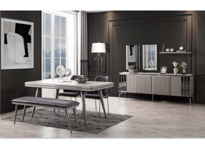 Jídelní nábytek Jídelní kout Jídelní stůl Jídelní sada Židle k jídelnímu stolu 9dílná šedá