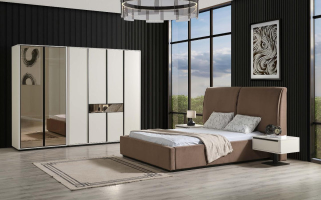 Ložnice set manželská postel postele noční stolky 4dílná béžová skříň
