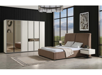 Ložnice set manželská postel postele noční stolky 4dílná béžová skříň