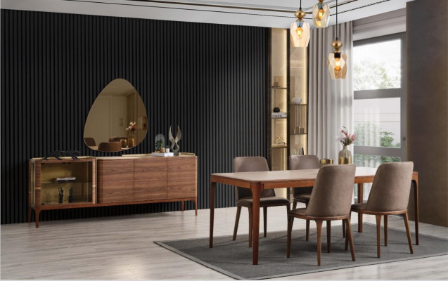 Kompletní jídelní sestava jídelního pokoje, jídelní kout, stůl židle 9dílná, dřevo hnědé