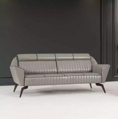 Šedá kožená třísedadlová pracovní nábytek designérský nábytek z luxusního dřeva