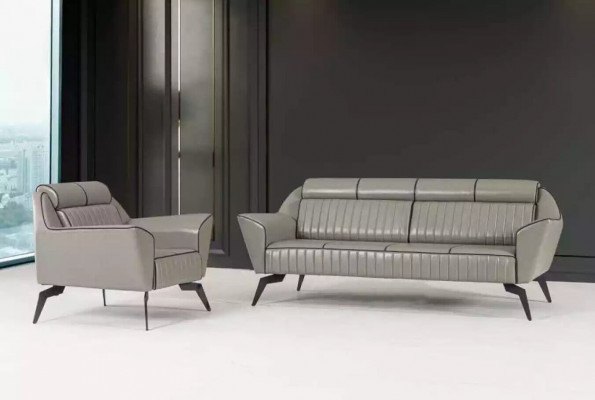 Šedá kožená třísedadlová pracovní nábytek designérský nábytek z luxusního dřeva