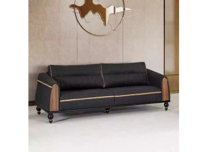 Černá designová pohovka, pracovní pokoj nábytek, moderní styl, třímístná pohovka.