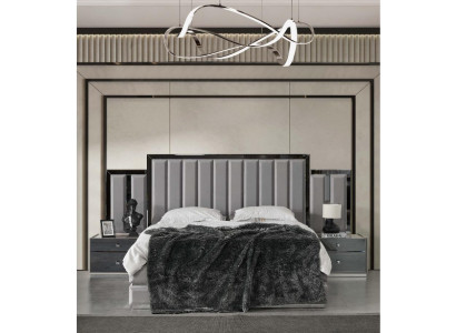 Garnit Schlafzimmer Manželská postel Manželská postel Noční stolky 3 kusy Šedá Skříň