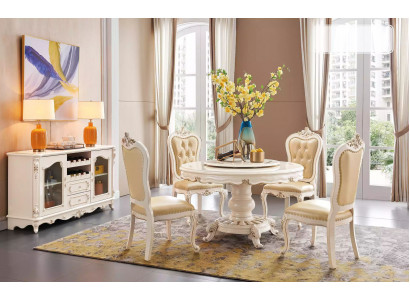 Jídelní set Kulatý jídelní stůl 4x židle Chesterfield Luxusní set