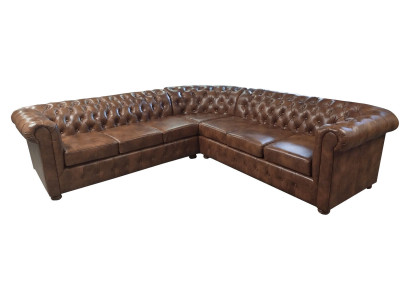 Chesterfield rohová sedací souprava L tvaru ze syntetické kůže hnědá sedací souprava do obývacího pokoje sofa ecksofa