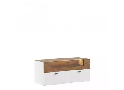 Stěna s TV stojanem bílý RTV nízký stolek Vitrina Dřevo Moderní obývací pokoj