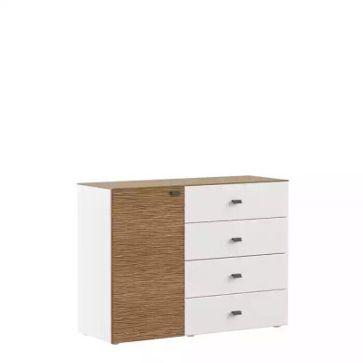 Moderní komoda, luxusní skříň ve stylu sideboard, design ložnice, bílé dřevěné nábytek.