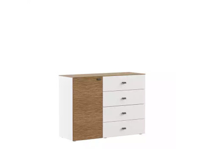 Moderní komoda, luxusní skříň ve stylu sideboard, design ložnice, bílé dřevěné nábytek.