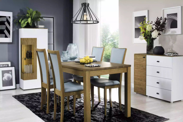 Moderní komoda, luxusní skříň ve stylu sideboard, design ložnice, bílé dřevěné nábytek.
