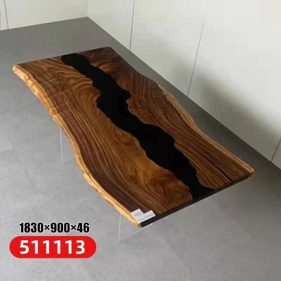 Stůl z pravého dřeva s epoxidní pryskyřicí, rozměr 183x90 cm, řeka v stole