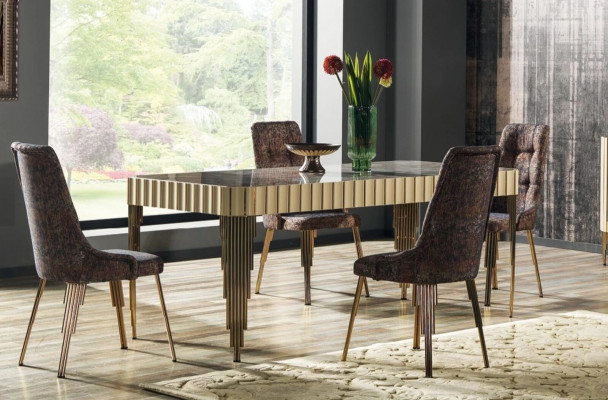 Moderní jídelní stůl, 4 židle, jídelní sestava designérská sestava 5 kusů, styl stolu