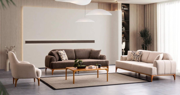 Moderní béžová sedací souprava 3+3+1 sedáků nábytku do obývacího pokoje Luxusní sada sedací soupravy