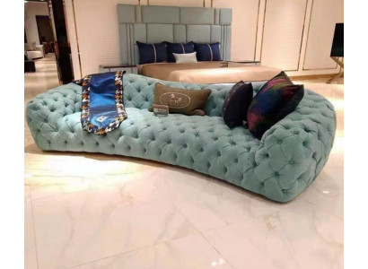 Sedačka Chesterfield se třemi sedadly, zelená, polstrovaná, designová, nová, moderní, vyrobená z umělé kůže.