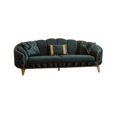 Moderní Chesterfield zelená pohovka 3místná sedací souprava nová textilie kov