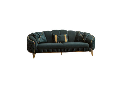 Moderní Chesterfield zelená pohovka 3místná sedací souprava nová textilie kov