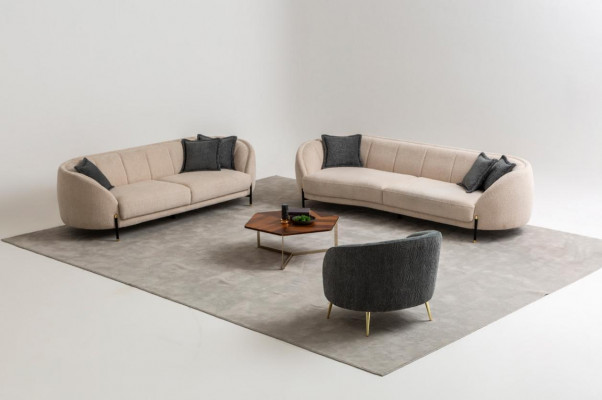 Sofa sestava 4 3 1 Místné obývací pokoj komplet Sedací souprava Béžová Moderní Set